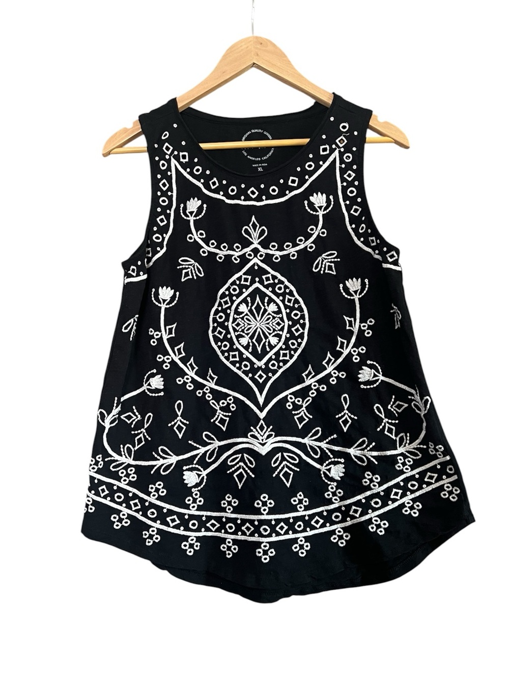 Lucky Brand Embroidered Sleeveless Black Top
